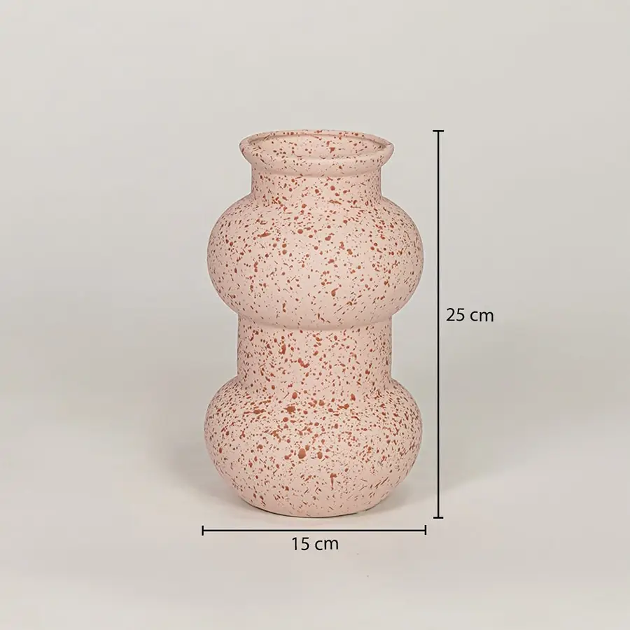 Pink ceramic decorative vase measuring 25 cm height and 15 cm width for modern tabletop decor placement.