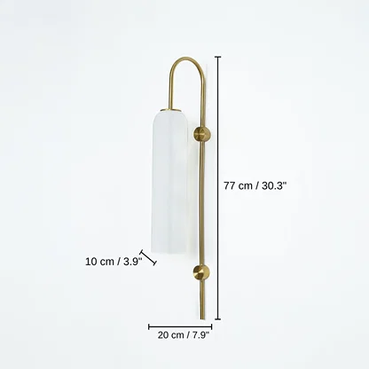Gold metal frosted glass wall light, 77 x 20 x 10 cm (30.3 x 7.9 x 3.9 inches) dimensions