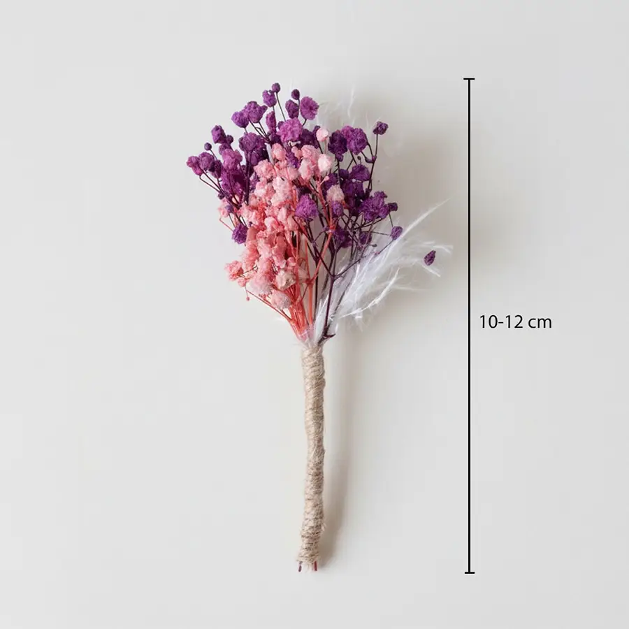 Dimension image of fuscia boutonniere for elegant home interior decor styling and modern room tabletop decoration setup.