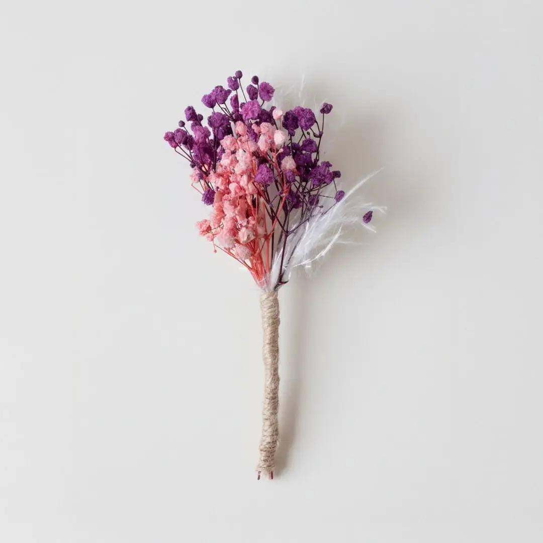 White background image of fuscia boutonniere for elegant home interior decor styling and modern room tabletop decoration.