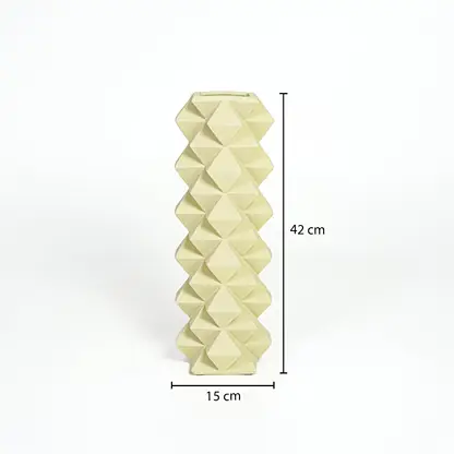 Yellow ceramic floor vase measuring 42 cm height and 15 cm width ideal for corner and entryway decor.