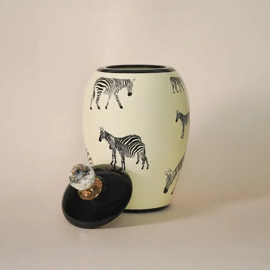Glam Zebra Ceramic Ginger Jar - Small