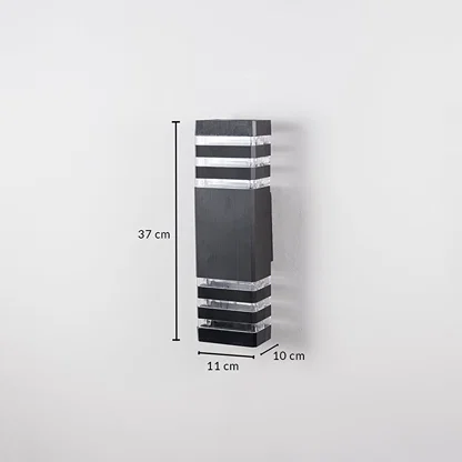 Black wall light dimension image showing 37 cm height  11 cm width  and 10 cm depth with elegant form.