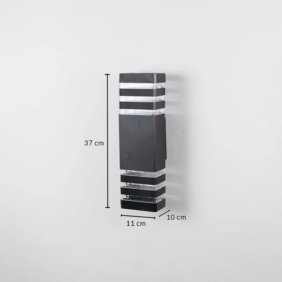 Black wall light dimension image showing 37 cm height  11 cm width  and 10 cm depth with elegant form.