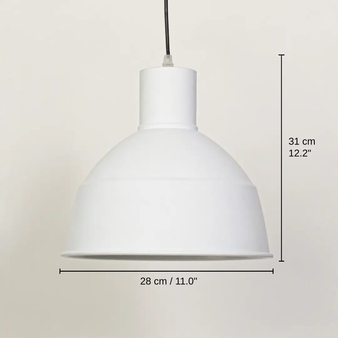 White metal dome pendant light, 31 x 28 x 28 cm (12.2 x 11.0 x 11.0 inches) dimensions
