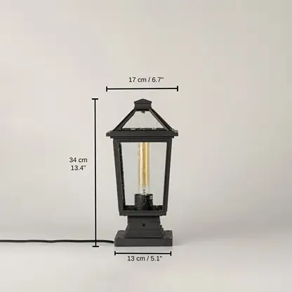 Black outdoor lantern light, 34 x 13 x 17 cm (13.4 x 5.1 x 6.7 inches) dimensions