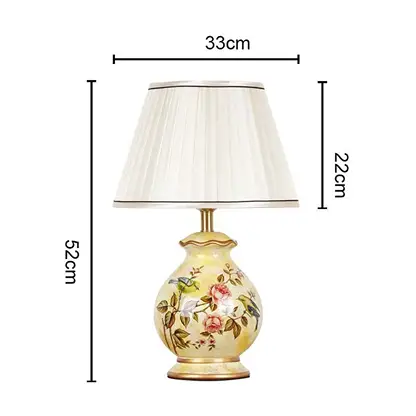 Floral ceramic table lamp 52 cm tall and 33 cm wide with gold base and white shade perfect for elegant home lighting decor.