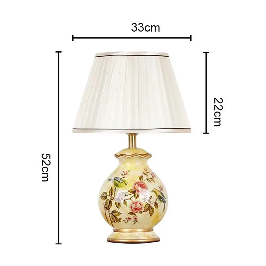Floral ceramic table lamp 52 cm tall and 33 cm wide with gold base and white shade perfect for elegant home lighting decor.