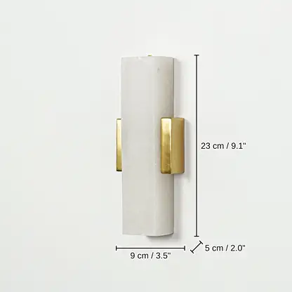 Gold wall light with vertical frosted glass tube, 23 x 9 x 5 cm (9.1 x 3.5 x 2.0 inches) dimensions