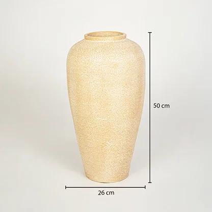 Dimension image of beige ceramic floor vase measuring 50 cm for elegant interior decor with textured matte finish.