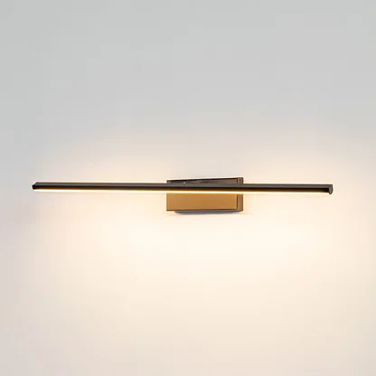 Minimal wall light in gold metal finish with linear bar design for bathroom or vanity decor lighting white background.