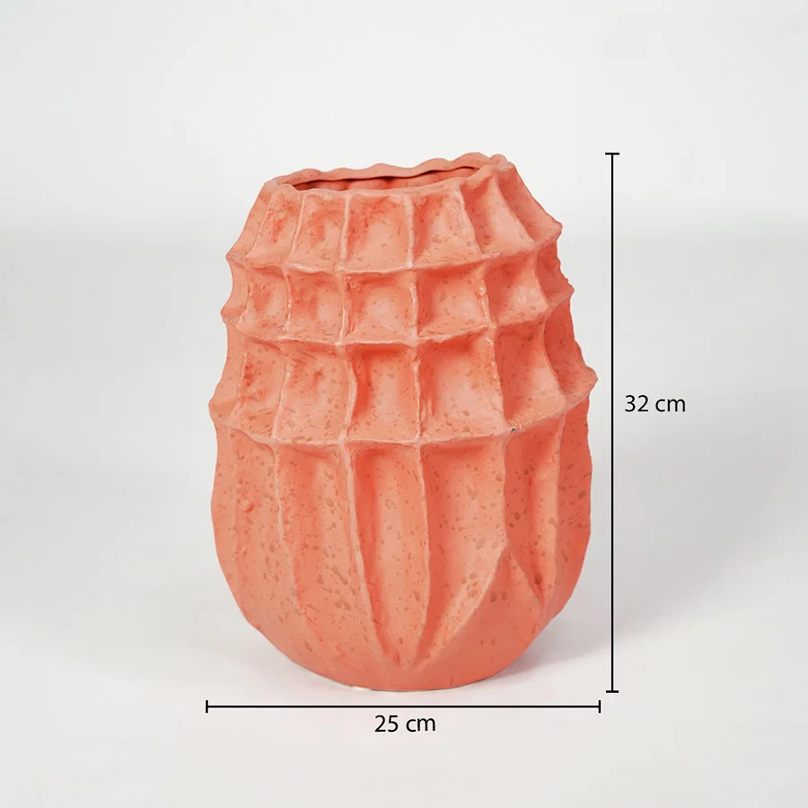 Coral textured ceramic vase dimension image with 32 cm height and 25 cm width for modern floor decor.