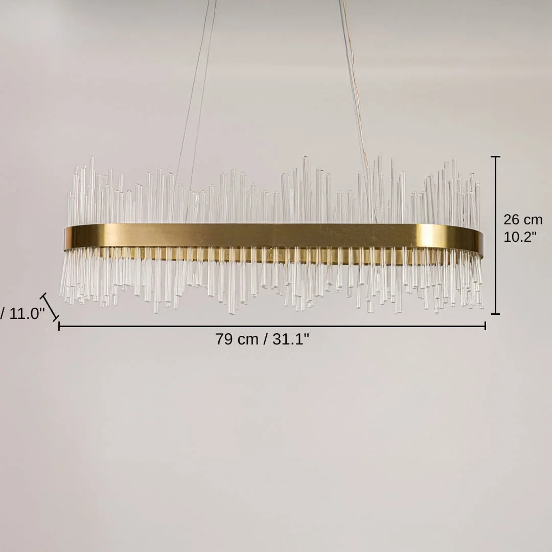 Modern Waterfall Rectangular LED Chandelier, base 26 x 79 x 28 cm (10.2 x 31.1 x 11.0 inches), canopy 30 x 9 cm (11.8 x 3.5 inches) dimensions