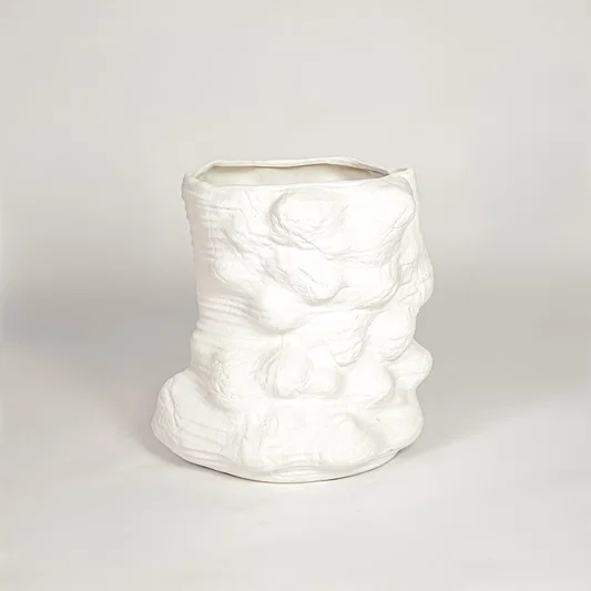 Modern white ceramic textured decorative vase ideal for dried flower arrangement on console table shelf and stylish home decor.