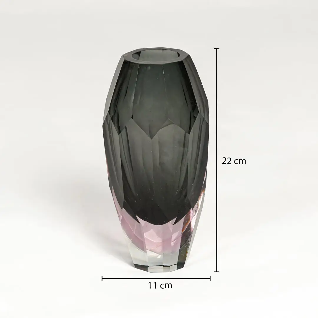 Grey and pink glass decorative vase measuring 22 cm height and 11 cm width ideal for modern tabletop decor styling.