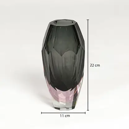 Grey and pink glass decorative vase measuring 22 cm height and 11 cm width ideal for modern tabletop decor styling.