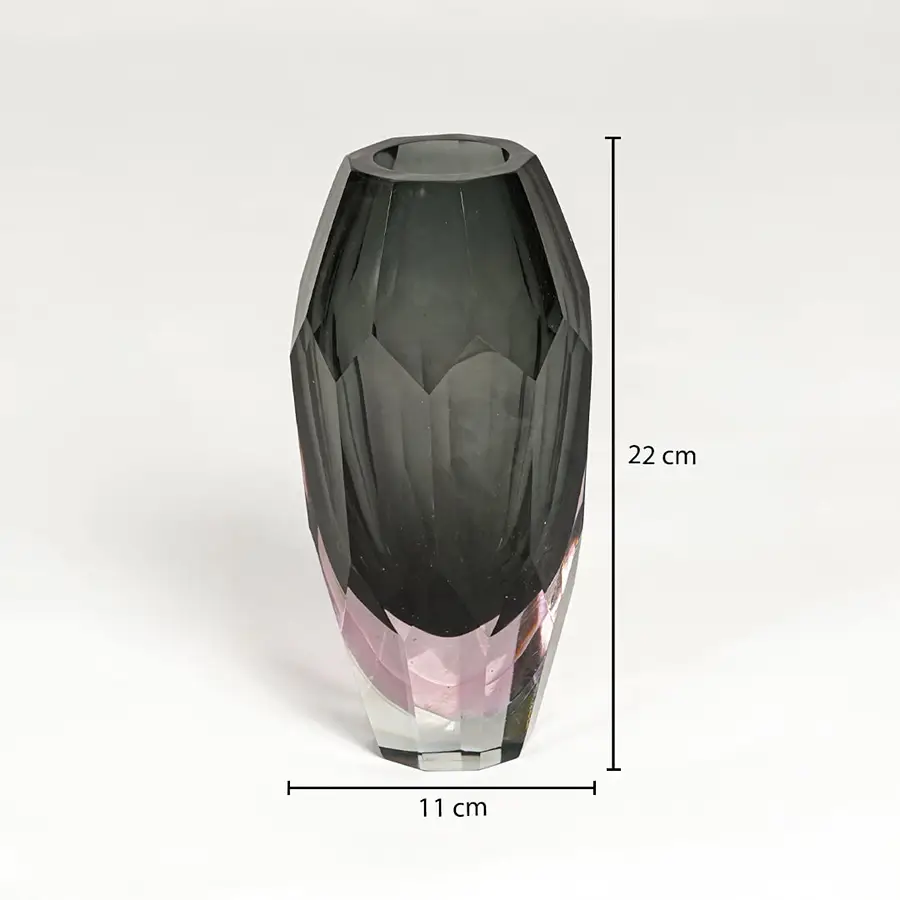 Grey and pink glass decorative vase measuring 22 cm height and 11 cm width ideal for modern tabletop decor styling.
