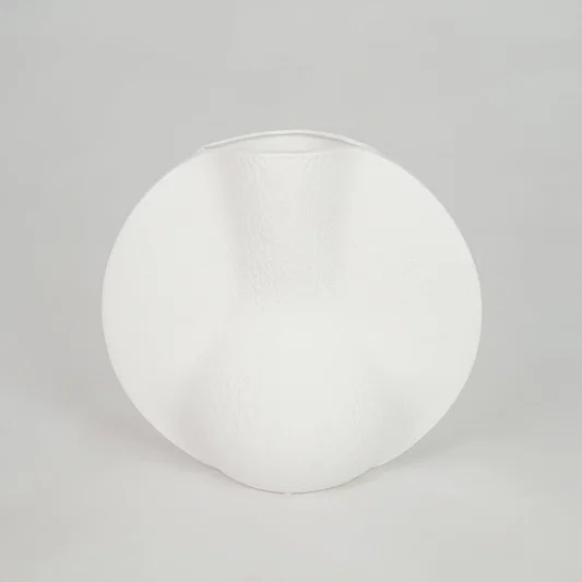 White background image of white ceramic decor plate for modern dining table styling with matte finish.