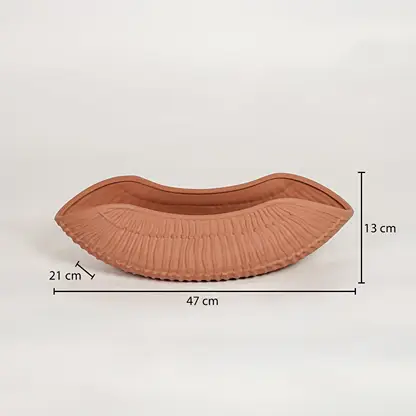 Terracotta ceramic decorative shell bowl showing 47 cm length 21 cm width and 13 cm height ideal for dining table centerpiece decor.
