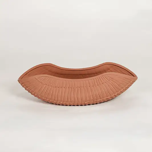 Modern terracotta ceramic shell design decorative bowl ideal for fruit display dining table centerpiece and stylish home decor.