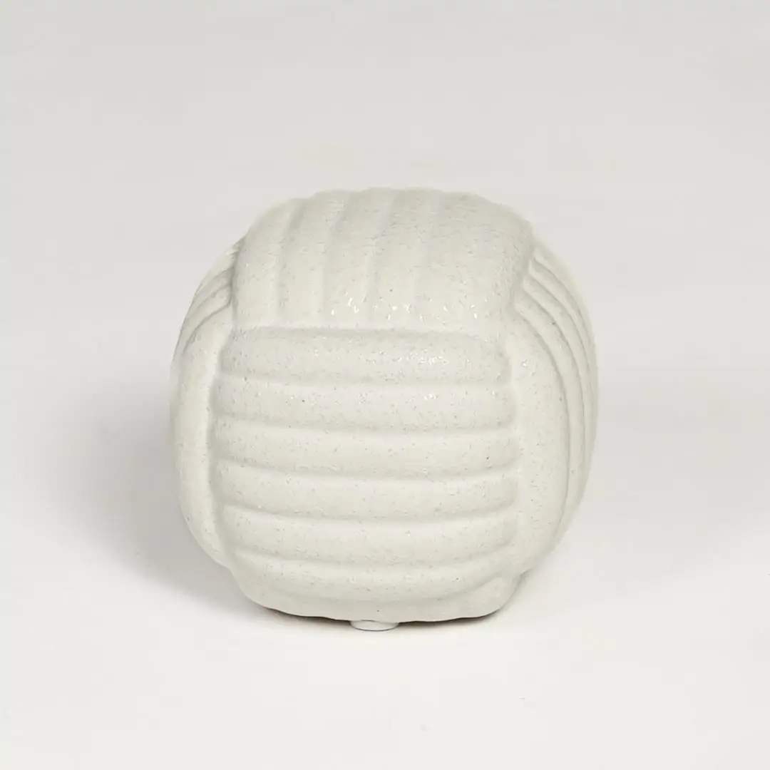 White ceramic textured decorative jar with rounded sculpted design isolated on clean white background for elegant tabletop display.