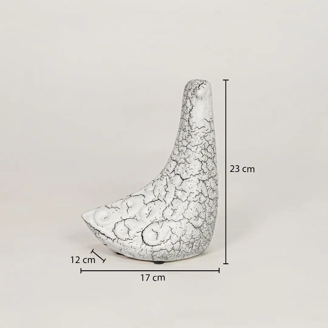 White ceramic bird decor accent measuring 25 cm height and 17 cm width for elegant tabletop decor styling.