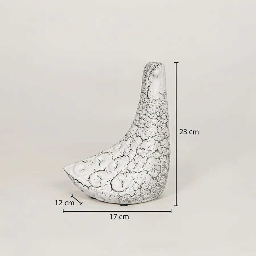 White ceramic bird decor accent measuring 25 cm height and 17 cm width for elegant tabletop decor styling.