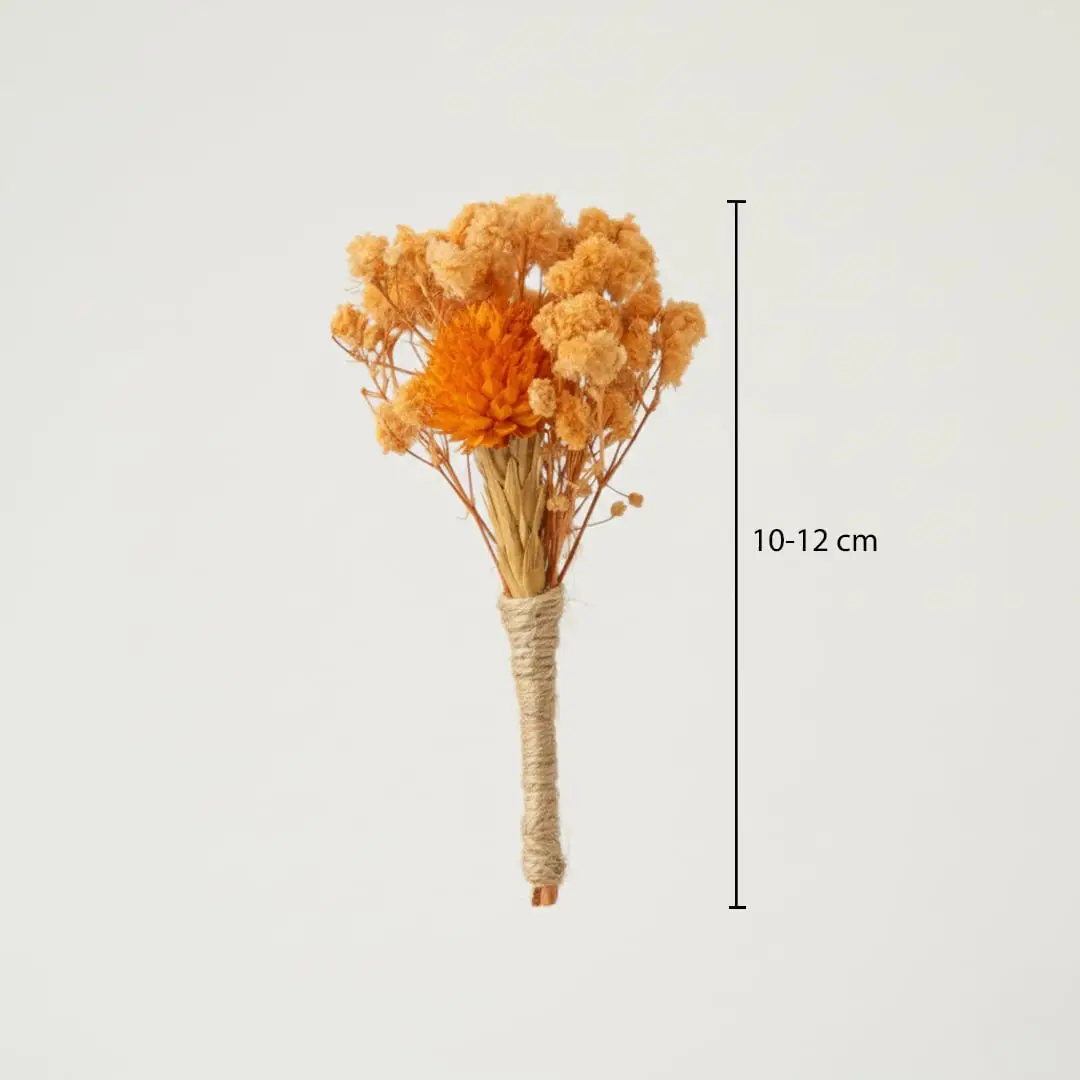 Dried floral bunch with bright orange blooms showing height 10 to 12 cm ideal for small vase styling and warm home Decor.