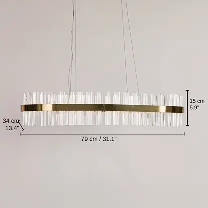 Radiant Ring Rectangular Modern LED Chandelier, base 15 x 79 x 34 cm (5.9 x 31.1 x 13.4 inches), canopy 30 x 9 cm (11.8 x 3.5 inches) dimensions