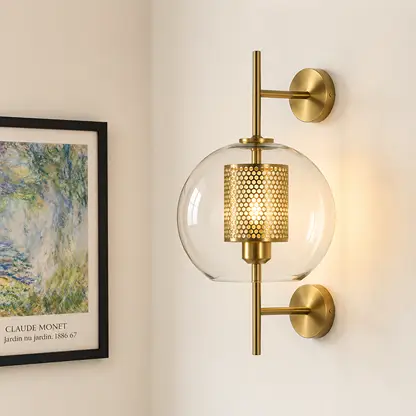 Lifestyle image of globe retro loft wall light for elegant hallway decor styling and modern home lighting design.