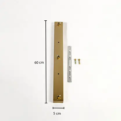 Gold metal ceiling mounting plate dimension image with 5 cm width and 60 cm length for pendant light installation.