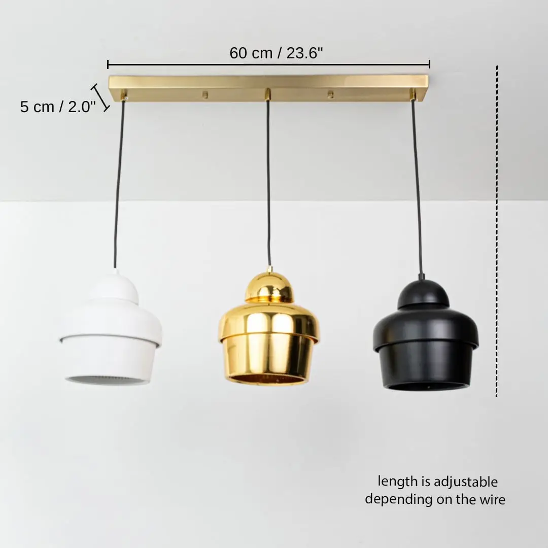 Three color metal pendant light, 60 x 5 cm (23.6 x 2.0 inches) dimensions