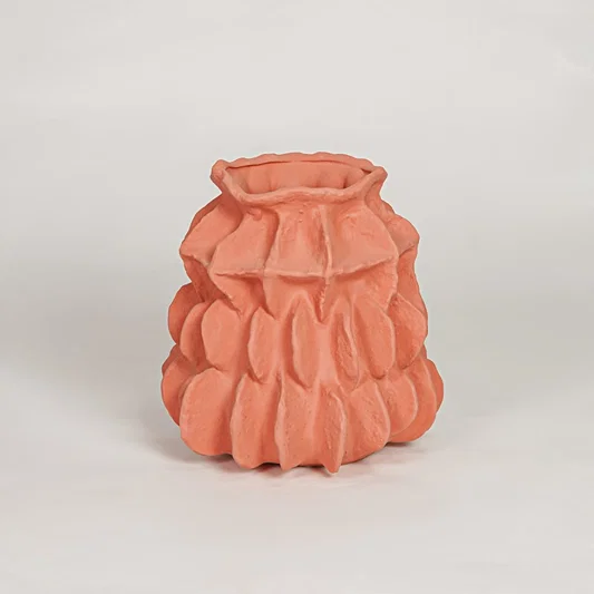 Modern terracotta ceramic textured decorative vase ideal for dried flower arrangement on console table shelf and stylish home decor.