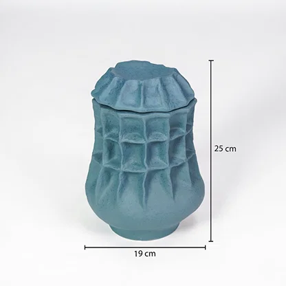 Dimension image of blue ceramic textured planter vase measuring 25 cm for modern tabletop decor styling.