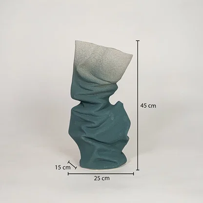 Blue ceramic vase measuring 45 cm height and 25 cm width for modern tabletop and shelf decor styling.