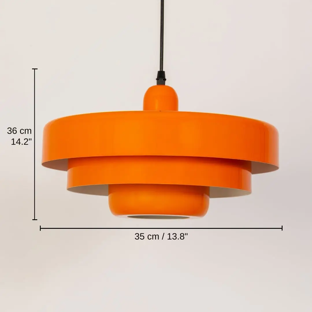 Orange metal pendant light, base 36 x 35 x 25 cm (14.2 x 13.8 x 9.8 inches), canopy 10 x 10 cm (3.9 x 3.9 inches) dimensions