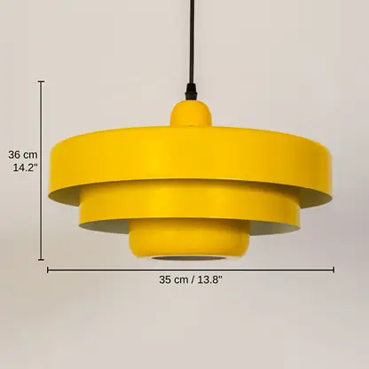 Yellow metal pendant light, base 36 x 35 x 25 cm (14.2 x 13.8 x 9.8 inches), canopy 10 x 10 cm (3.9 x 3.9 inches) dimensions