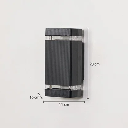 Rectangular black wall light dimension image showing 23 cm height and 11 cm width with minimalist build.