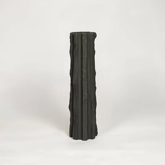 Modern black ceramic tall decorative floor vase with sculpted fluted design ideal for living room corner and stylish home decor.