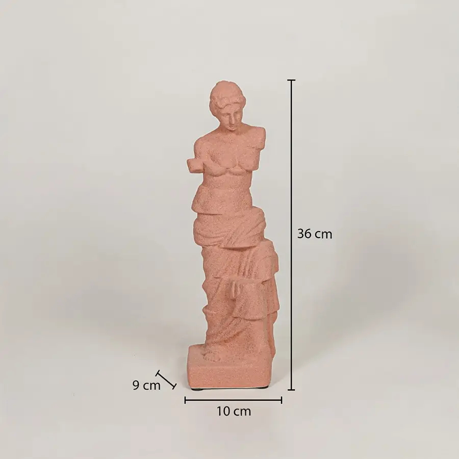 Cerammic resin lady sculpture measuring 36 cm height and 10 cm width for modern tabletop decor placement.