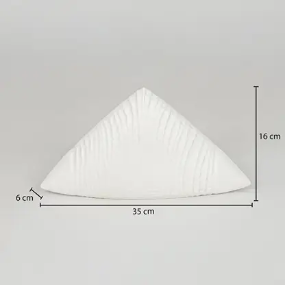 White ceramic decorative showpiece size 6 cm height 30 cm length modern textured decor object dimension reference image.