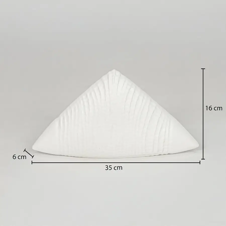 White ceramic decorative showpiece size 6 cm height 30 cm length modern textured decor object dimension reference image.