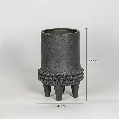 Black ceramic planter vase size 19 cm height 20 cm width decorative pot for table shelf console styling.