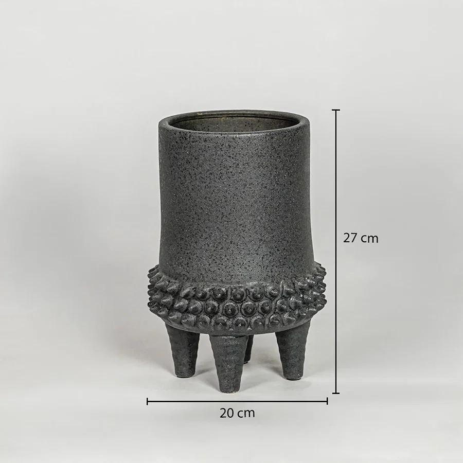 Black ceramic planter vase size 19 cm height 20 cm width decorative pot for table shelf console styling.